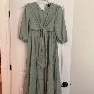 New. Green tie front dress. Maxi.